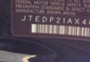 VIN prefix JTEDP21AX400