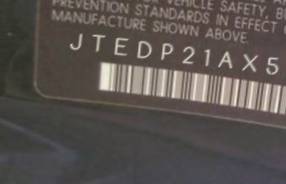 VIN prefix JTEDP21AX500