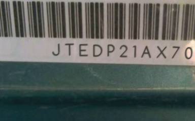 VIN prefix JTEDP21AX701