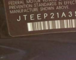 VIN prefix JTEEP21A3501