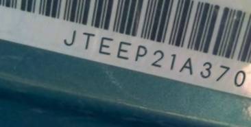 VIN prefix JTEEP21A3701