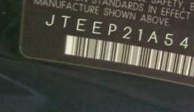 VIN prefix JTEEP21A5400