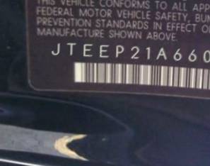 VIN prefix JTEEP21A6601