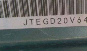 VIN prefix JTEGD20V6400