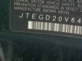 VIN prefix JTEGD20V8400