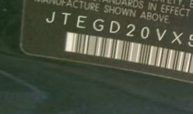 VIN prefix JTEGD20VX500