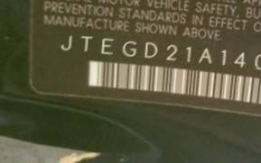 VIN prefix JTEGD21A1400