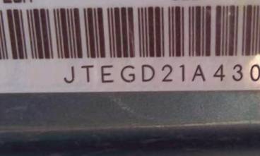VIN prefix JTEGD21A4300