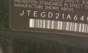 VIN prefix JTEGD21A6400