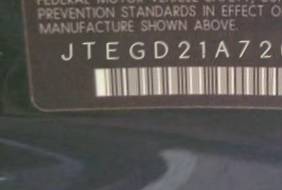 VIN prefix JTEGD21A7200