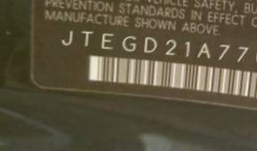 VIN prefix JTEGD21A7701