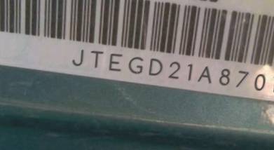 VIN prefix JTEGD21A8701