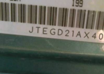 VIN prefix JTEGD21AX400