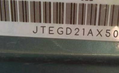 VIN prefix JTEGD21AX501