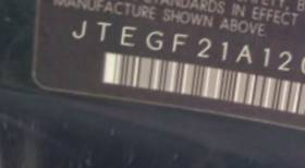VIN prefix JTEGF21A1200