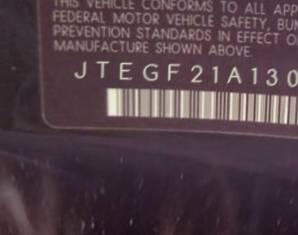 VIN prefix JTEGF21A1300