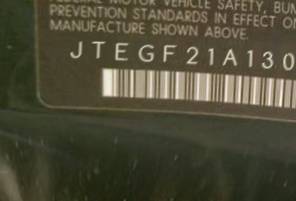 VIN prefix JTEGF21A1301