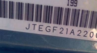 VIN prefix JTEGF21A2200