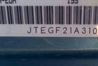 VIN prefix JTEGF21A3100