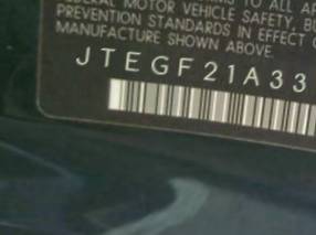 VIN prefix JTEGF21A3301