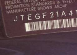 VIN prefix JTEGF21A4100