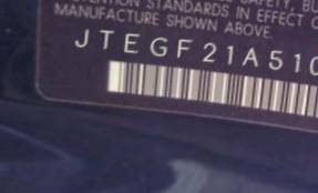 VIN prefix JTEGF21A5100