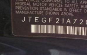 VIN prefix JTEGF21A7200