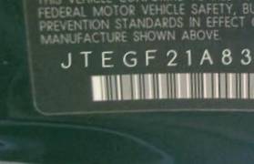 VIN prefix JTEGF21A8300