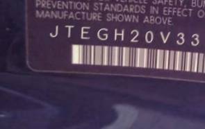 VIN prefix JTEGH20V3301