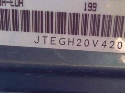VIN prefix JTEGH20V4200