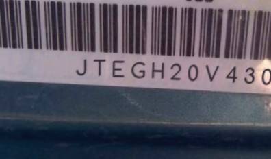 VIN prefix JTEGH20V4300