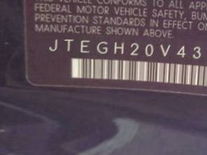 VIN prefix JTEGH20V4301
