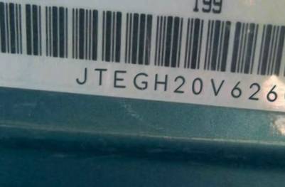 VIN prefix JTEGH20V6260