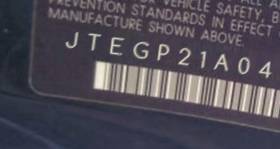 VIN prefix JTEGP21A0400