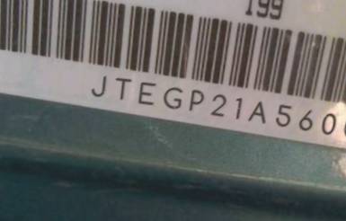 VIN prefix JTEGP21A5600