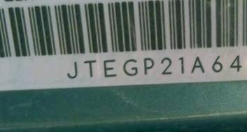 VIN prefix JTEGP21A6400