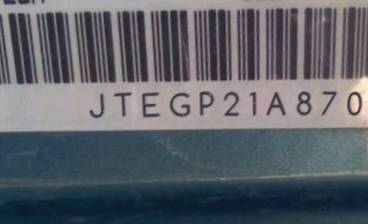 VIN prefix JTEGP21A8701