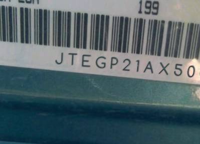 VIN prefix JTEGP21AX500