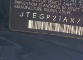 VIN prefix JTEGP21AX701