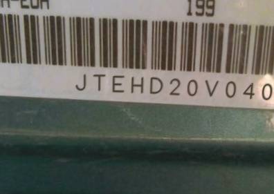 VIN prefix JTEHD20V0400