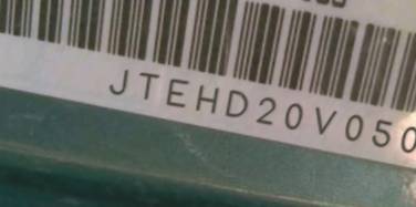 VIN prefix JTEHD20V0500