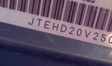 VIN prefix JTEHD20V2500
