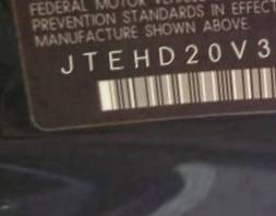 VIN prefix JTEHD20V3500