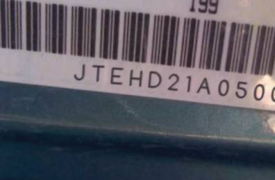 VIN prefix JTEHD21A0500