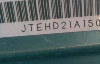 VIN prefix JTEHD21A1500