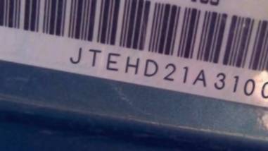 VIN prefix JTEHD21A3100