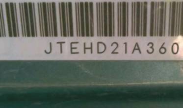 VIN prefix JTEHD21A3600