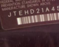 VIN prefix JTEHD21A4500