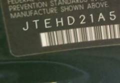 VIN prefix JTEHD21A5500