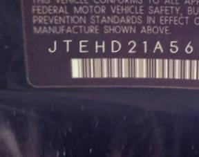 VIN prefix JTEHD21A5600